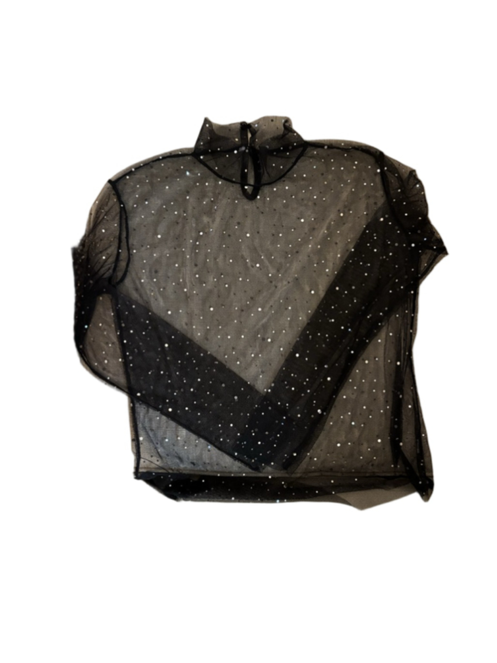 Women's Unbranded Black Silver Sequin Mesh Mock Neck Top S
